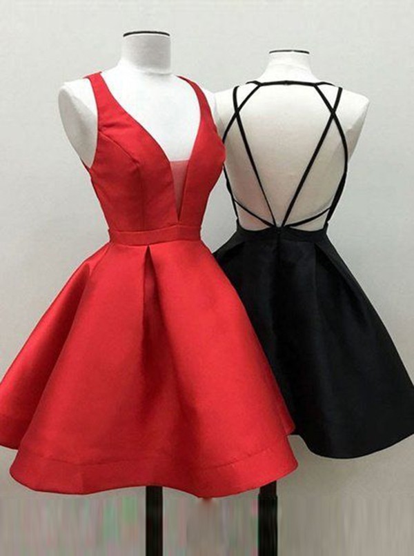 Sexy Short A-line V-Neck Open Back Red Homecoming Dresses - CoCosBride