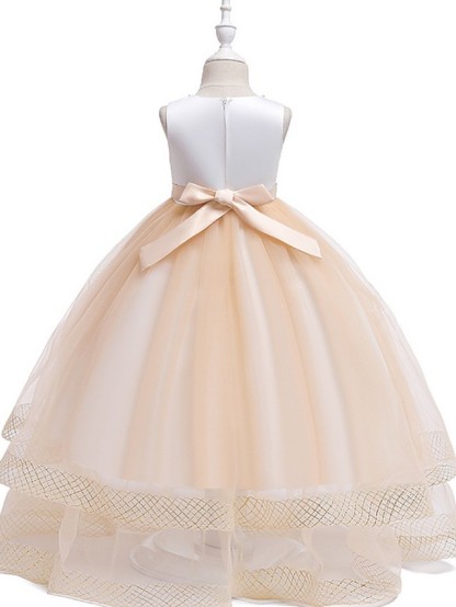Princess / Ball Gown Floor Length Wedding / Party Flower Girl Dresses - Tulle Sleeveless Jewel Neck With Sash / Ribbon / Bow(S) / Appliques