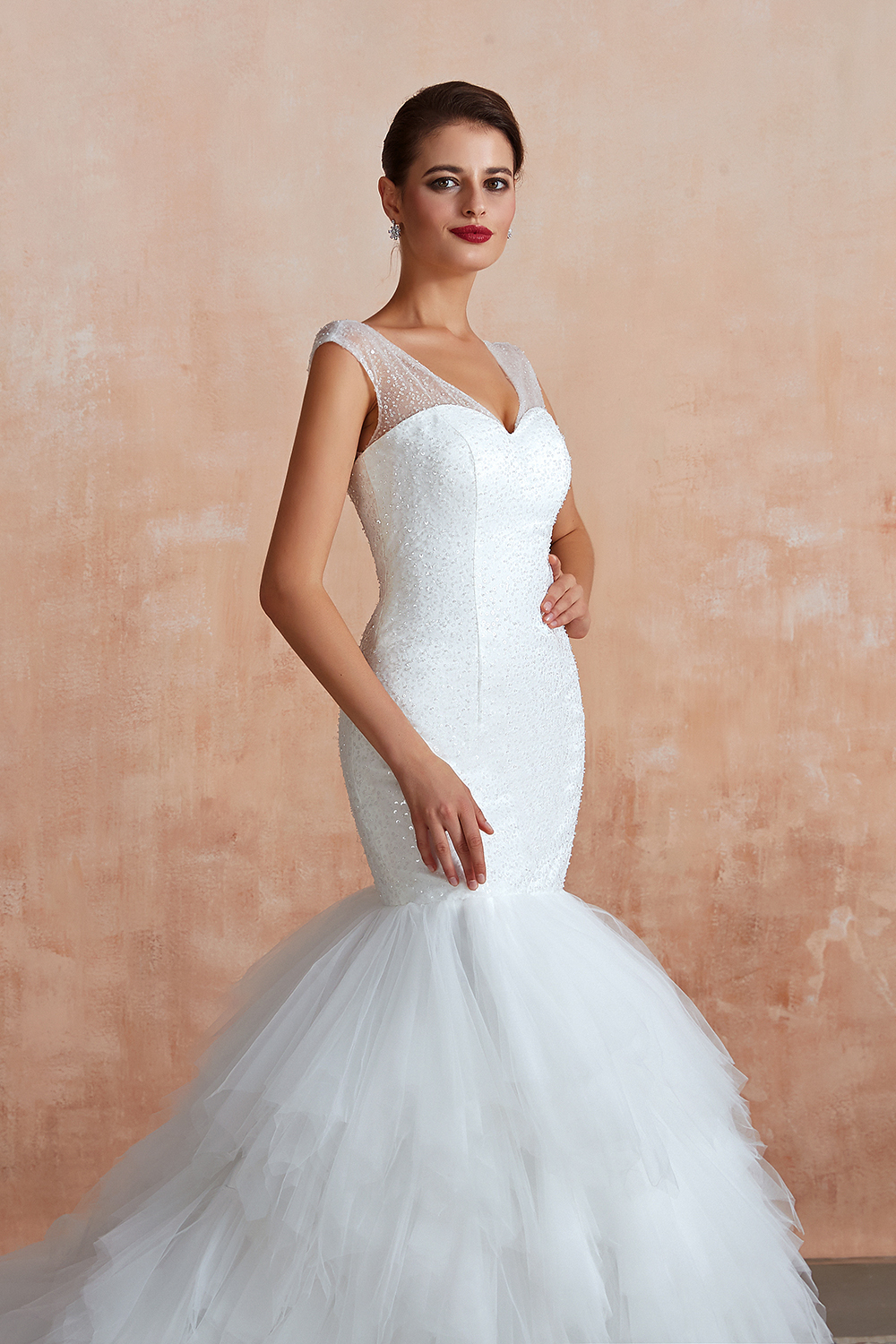 Graceful Sequin Lace-up Mermaid Tulle Wedding Dress