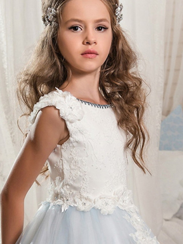 Ball Gown Floor Length Wedding / Event / Party Flower Girl Dresses - Poly Sleeveless Jewel Neck With Lace / Appliques