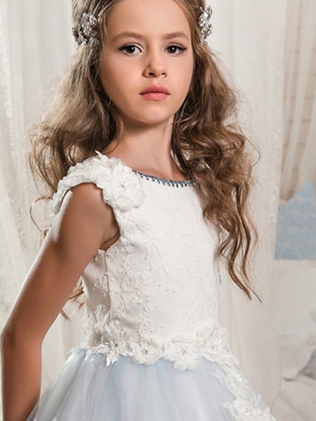 Ball Gown Floor Length Wedding / Event / Party Flower Girl Dresses - Poly Sleeveless Jewel Neck With Lace / Appliques