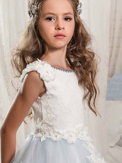 Ball Gown Floor Length Wedding / Event / Party Flower Girl Dresses - Poly Sleeveless Jewel Neck With Lace / Appliques