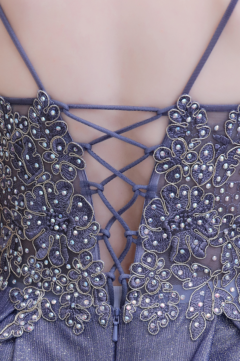 Elegant Spaghetti Straps Appliques Beads Ombre Prom Dress