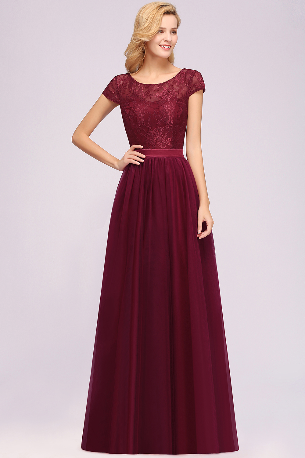 A-Line Chiffon Jewel Sleeveless Floor-Length Bridesmaid Dresses with Ruffles