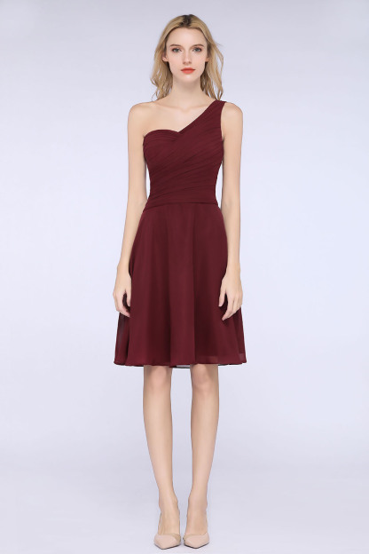 A-Line Chiffon One-Shoulder Sweetheart Sleeveless Knee-Length Bridesmaid Dress with Ruffles