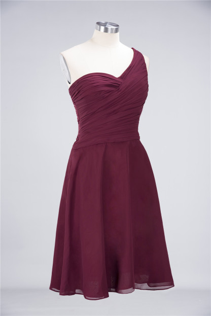 A-Line Chiffon One-Shoulder Sweetheart Sleeveless Knee-Length Bridesmaid Dress with Ruffles