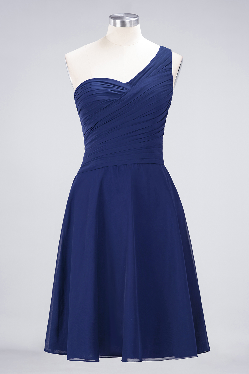 A-Line Chiffon One-Shoulder Sweetheart Sleeveless Knee-Length Bridesmaid Dress with Ruffles