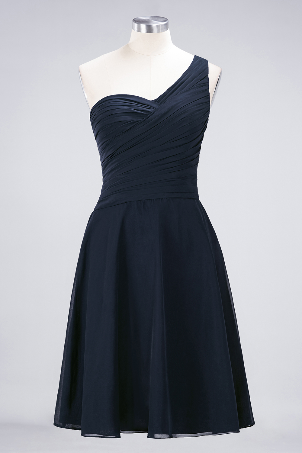 A-Line Chiffon One-Shoulder Sweetheart Sleeveless Knee-Length Bridesmaid Dress with Ruffles