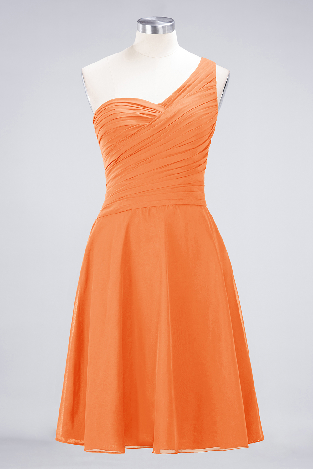 A-Line Chiffon One-Shoulder Sweetheart Sleeveless Knee-Length Bridesmaid Dress with Ruffles