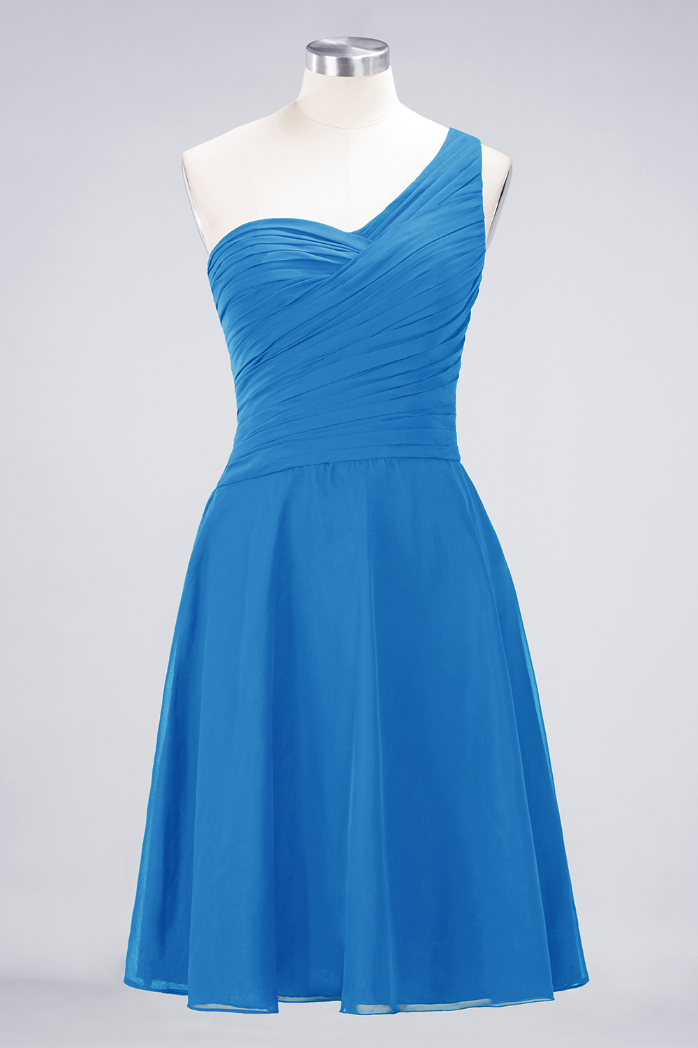 A-Line Chiffon One-Shoulder Sweetheart Sleeveless Knee-Length Bridesmaid Dress with Ruffles