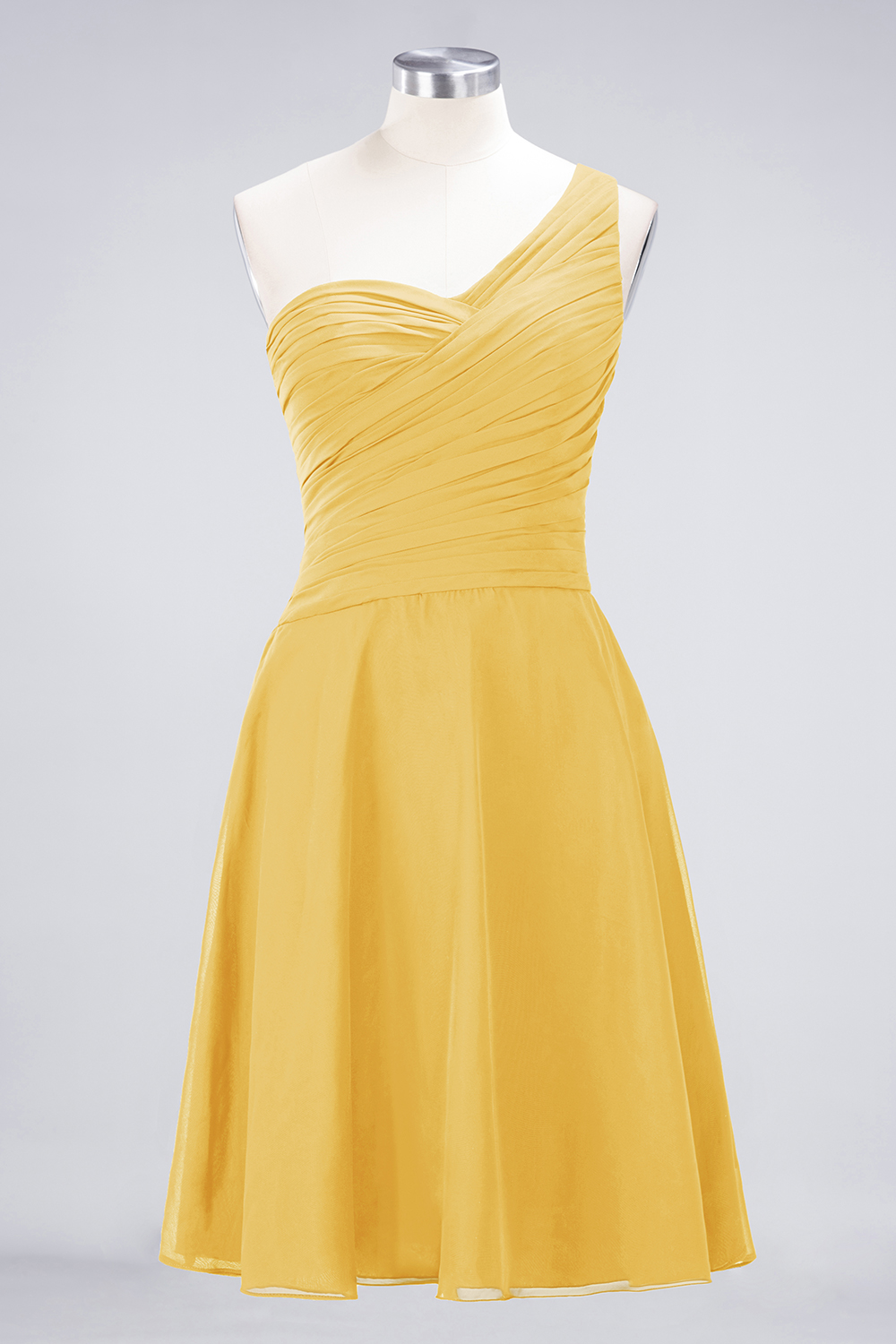 A-Line Chiffon One-Shoulder Sweetheart Sleeveless Knee-Length Bridesmaid Dress with Ruffles