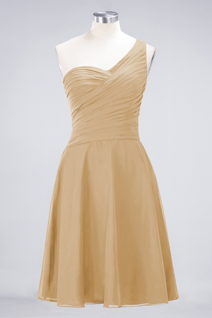 A-Line Chiffon One-Shoulder Sweetheart Sleeveless Knee-Length Bridesmaid Dress with Ruffles