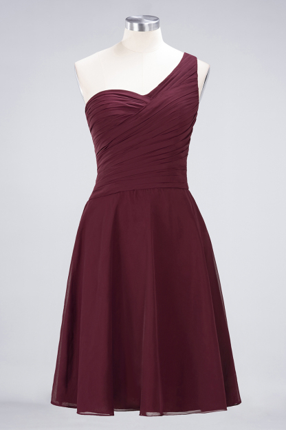 A-Line Chiffon One-Shoulder Sweetheart Sleeveless Knee-Length Bridesmaid Dress with Ruffles
