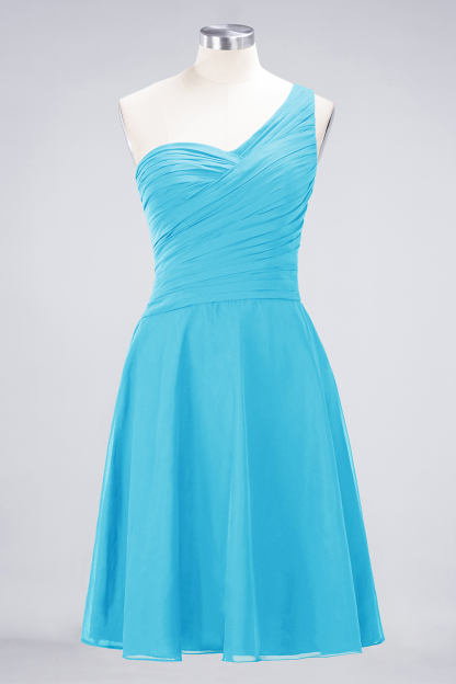 A-Line Chiffon One-Shoulder Sweetheart Sleeveless Knee-Length Bridesmaid Dress with Ruffles