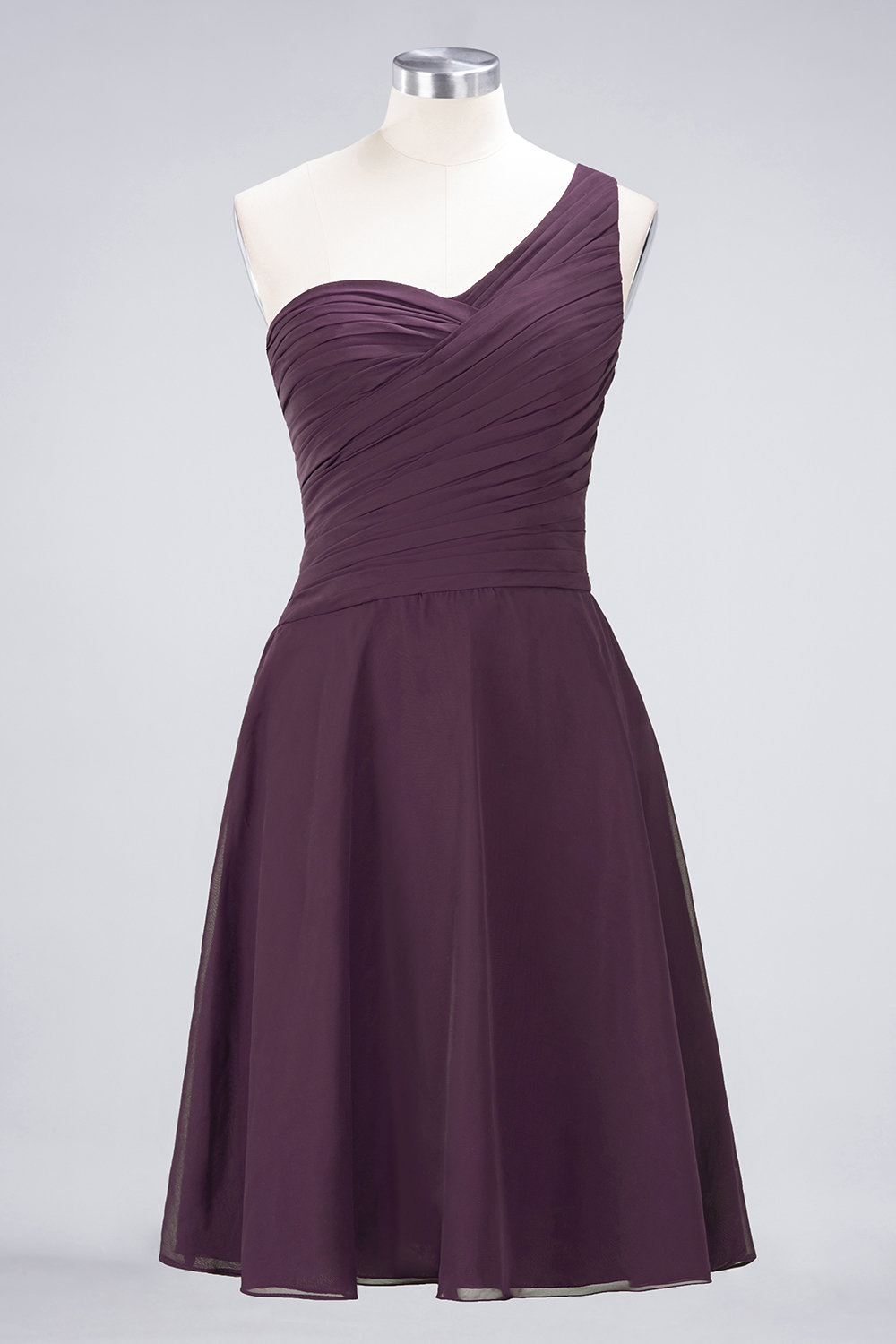A-Line Chiffon One-Shoulder Sweetheart Sleeveless Knee-Length Bridesmaid Dress with Ruffles