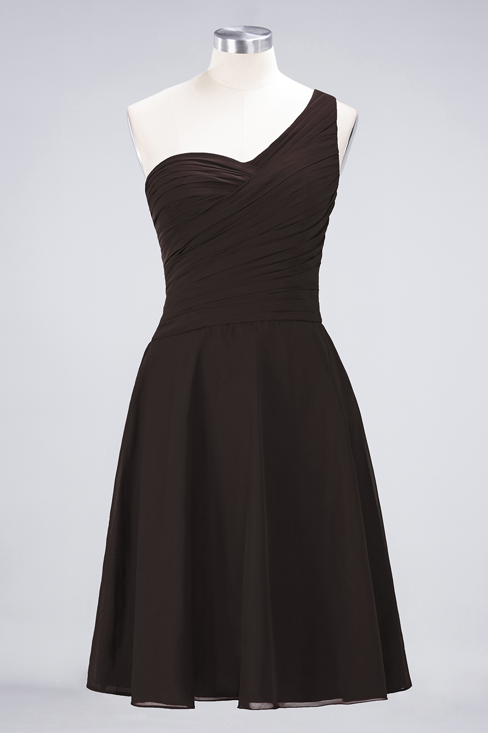 A-Line Chiffon One-Shoulder Sweetheart Sleeveless Knee-Length Bridesmaid Dress with Ruffles