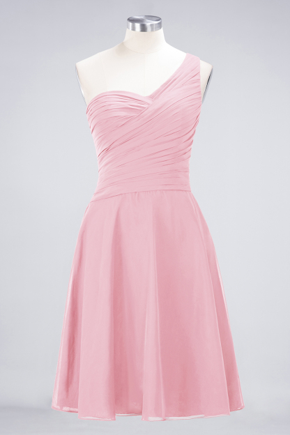 A-Line Chiffon One-Shoulder Sweetheart Sleeveless Knee-Length Bridesmaid Dress with Ruffles