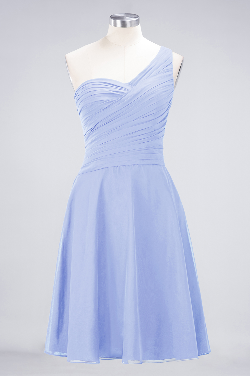 A-Line Chiffon One-Shoulder Sweetheart Sleeveless Knee-Length Bridesmaid Dress with Ruffles