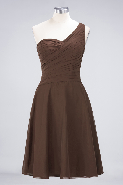 A-Line Chiffon One-Shoulder Sweetheart Sleeveless Knee-Length Bridesmaid Dress with Ruffles