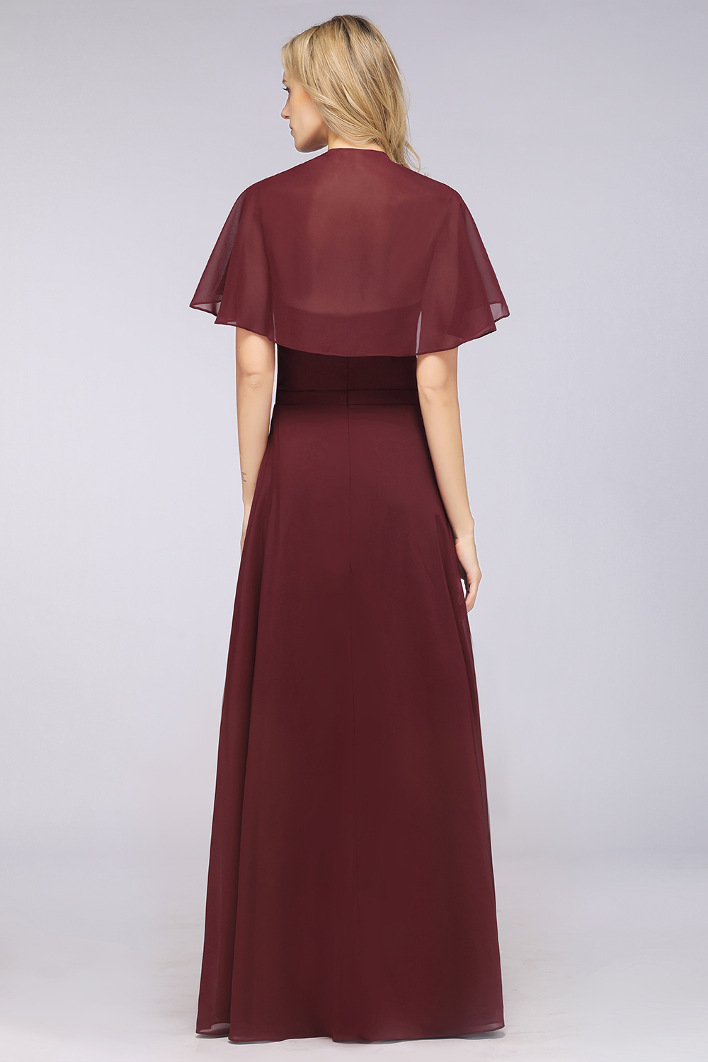 A-Line Chiffon Satin V-Neck short-sleeves Floor-Length Bridesmaid Dress