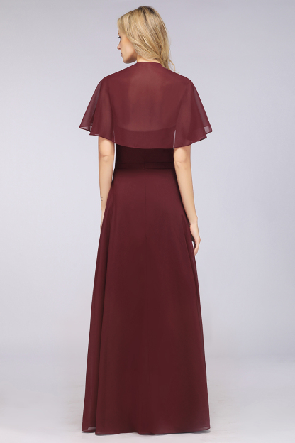 A-Line Chiffon Satin V-Neck short-sleeves Floor-Length Bridesmaid Dress
