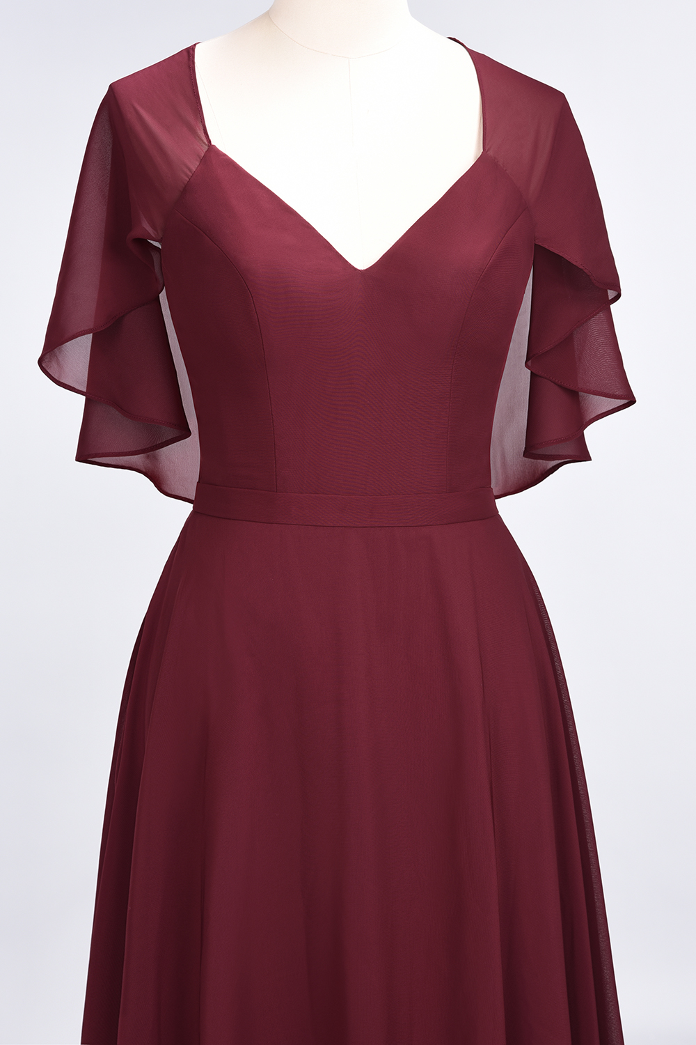 A-Line Chiffon Satin V-Neck short-sleeves Floor-Length Bridesmaid Dress