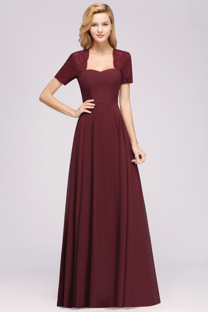 A-Line Chiffon Square Short Sleeves Bridesmaid Dress with Ruffle