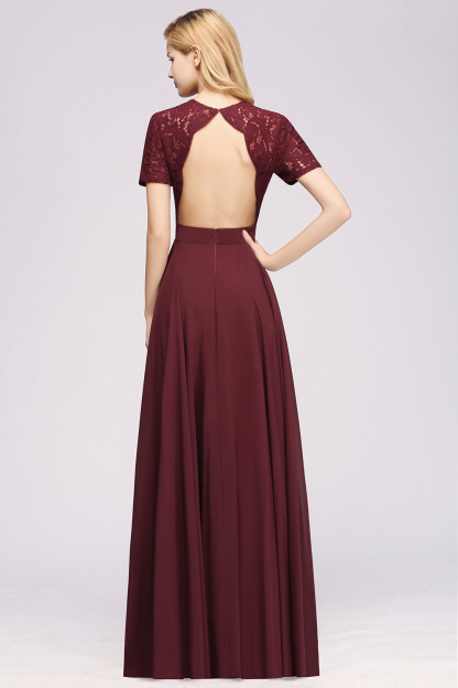 A-Line Chiffon Square Short Sleeves Bridesmaid Dress with Ruffle