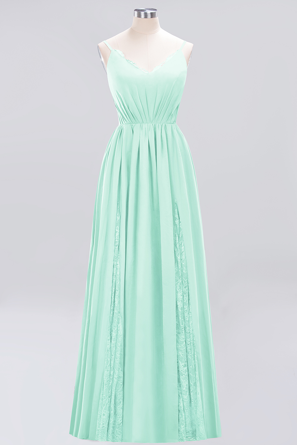 A-Line Chiffon V-Neck Spaghetti Straps Long Bridesmaid Dress