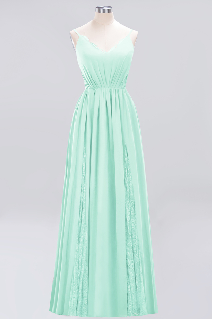 A-Line Chiffon V-Neck Spaghetti Straps Long Bridesmaid Dress