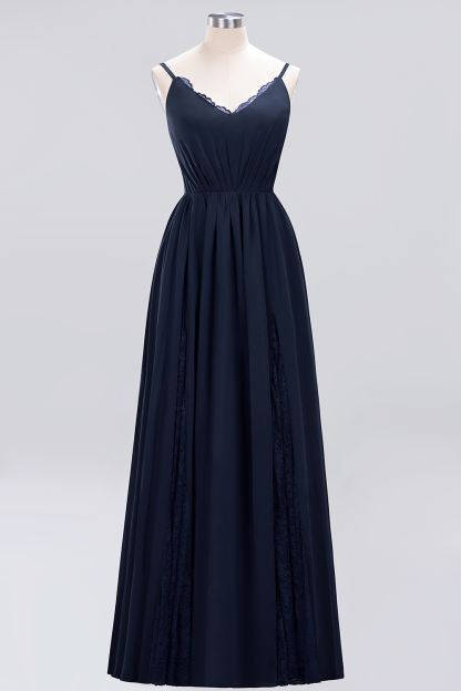 A-Line Chiffon V-Neck Spaghetti Straps Long Bridesmaid Dress