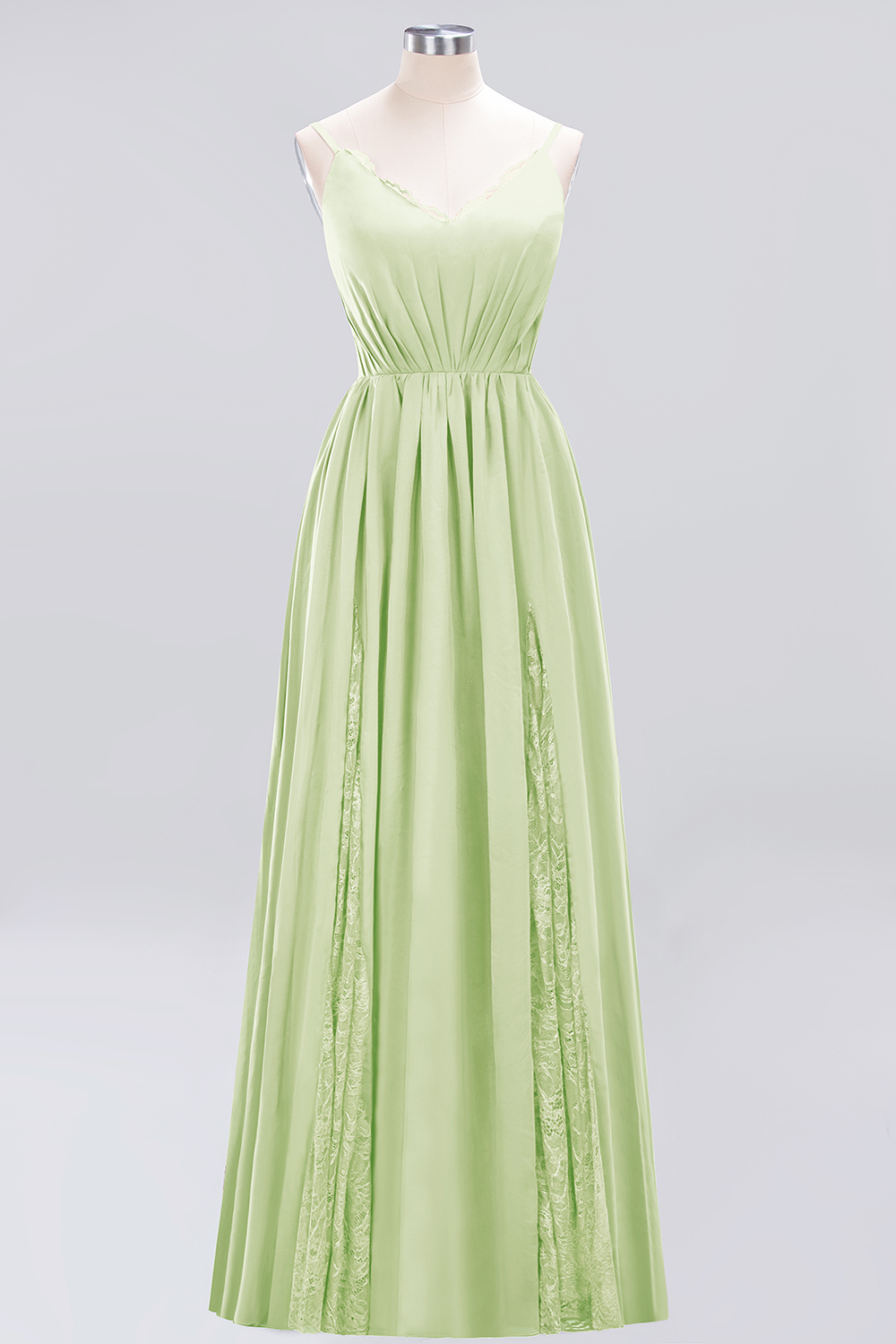 A-Line Chiffon V-Neck Spaghetti Straps Long Bridesmaid Dress