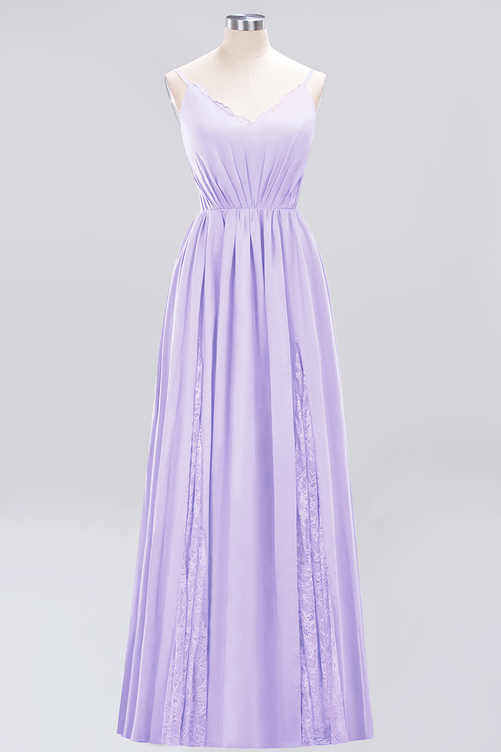 A-Line Chiffon V-Neck Spaghetti Straps Long Bridesmaid Dress
