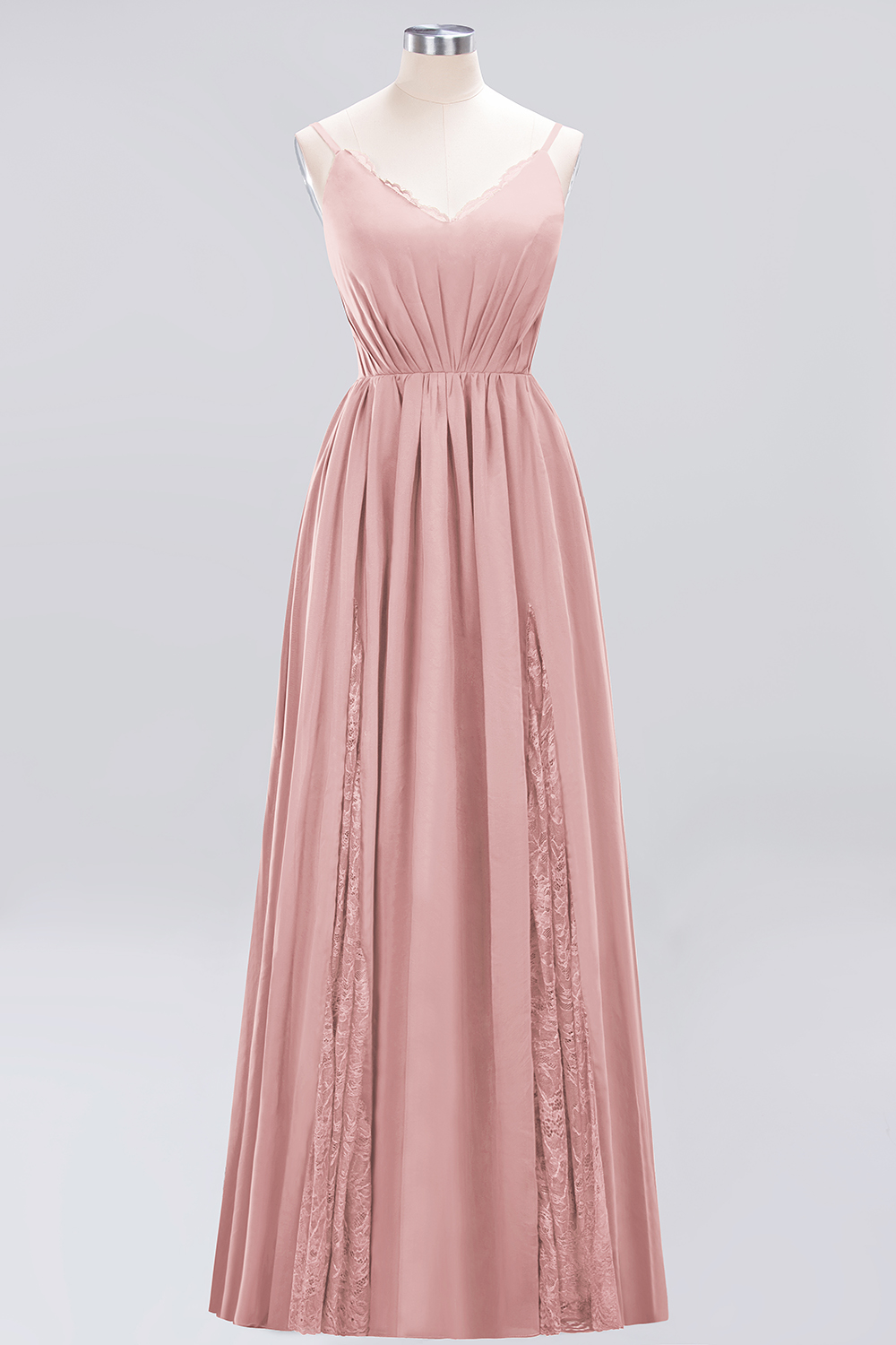 A-Line Chiffon V-Neck Spaghetti Straps Long Bridesmaid Dress