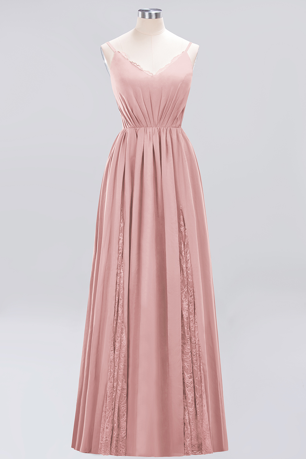 A-Line Chiffon V-Neck Spaghetti Straps Long Bridesmaid Dress