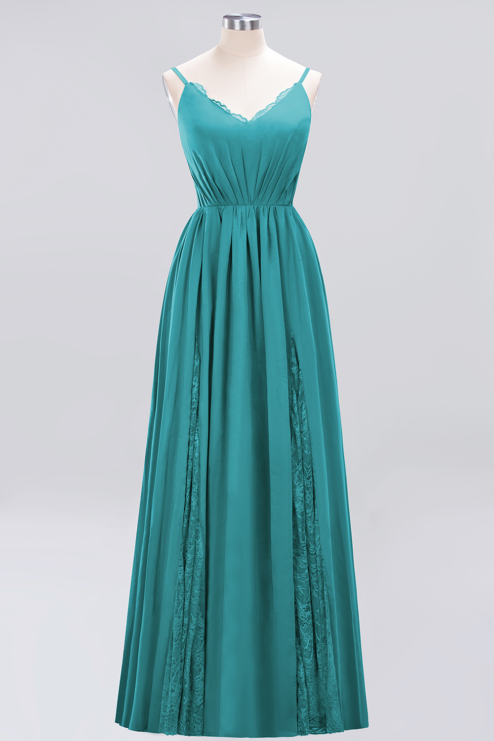 A-Line Chiffon V-Neck Spaghetti Straps Long Bridesmaid Dress