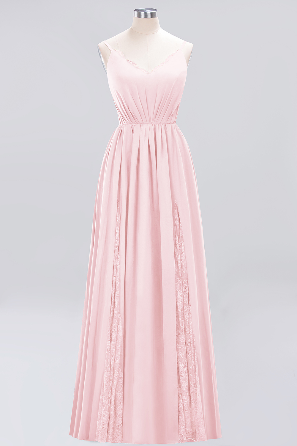 A-Line Chiffon V-Neck Spaghetti Straps Long Bridesmaid Dress