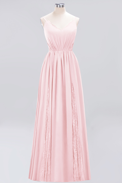 A-Line Chiffon V-Neck Spaghetti Straps Long Bridesmaid Dress