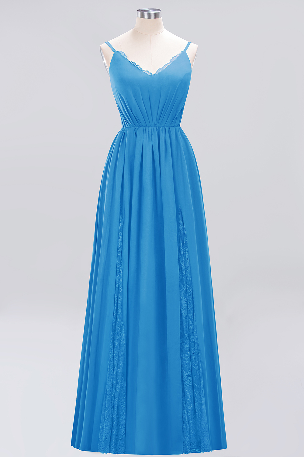 A-Line Chiffon V-Neck Spaghetti Straps Long Bridesmaid Dress