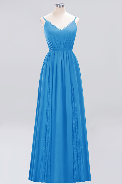 A-Line Chiffon V-Neck Spaghetti Straps Long Bridesmaid Dress
