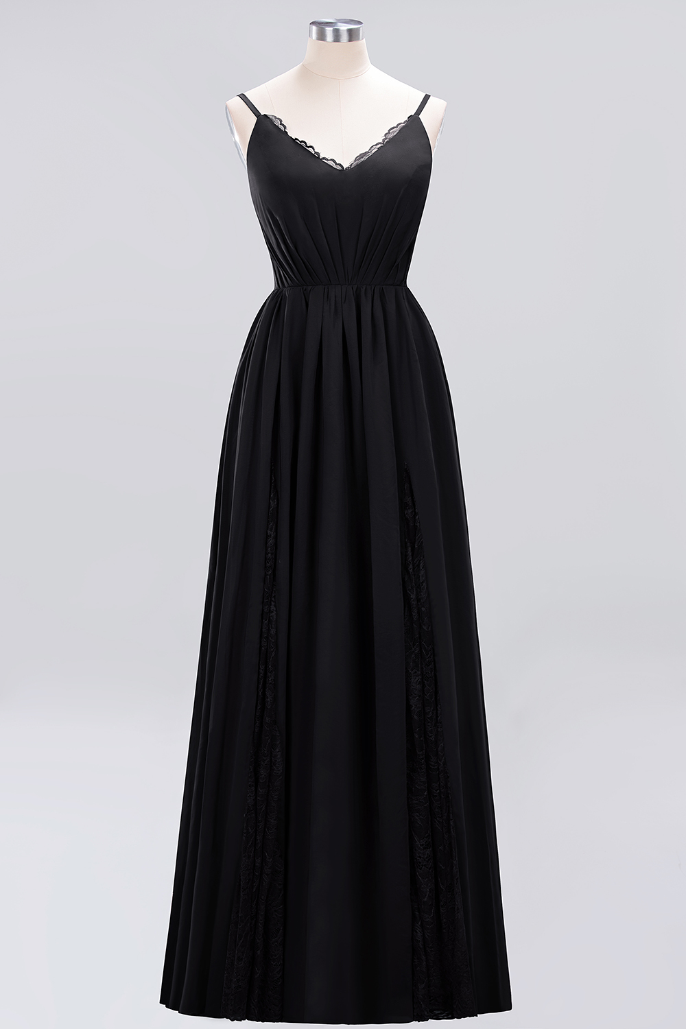 A-Line Chiffon V-Neck Spaghetti Straps Long Bridesmaid Dress