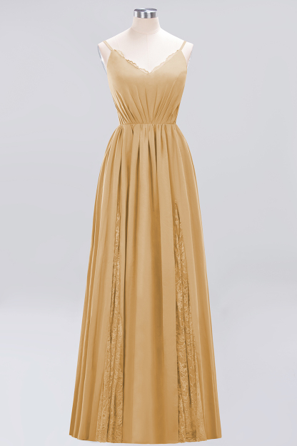 A-Line Chiffon V-Neck Spaghetti Straps Long Bridesmaid Dress