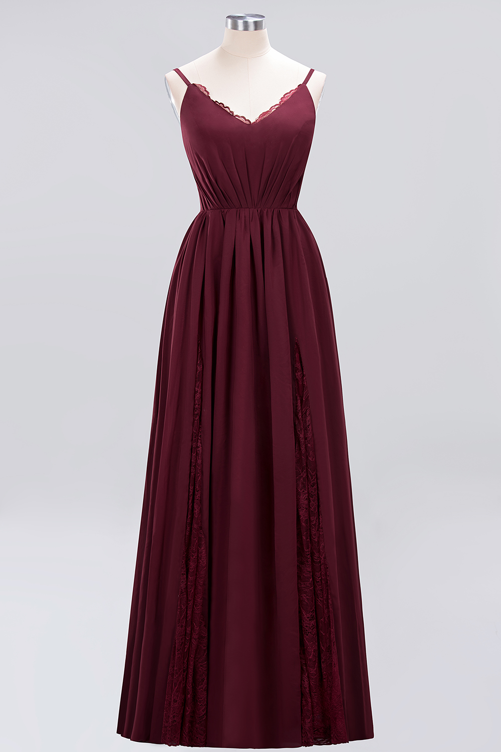 A-Line Chiffon V-Neck Spaghetti Straps Long Bridesmaid Dress