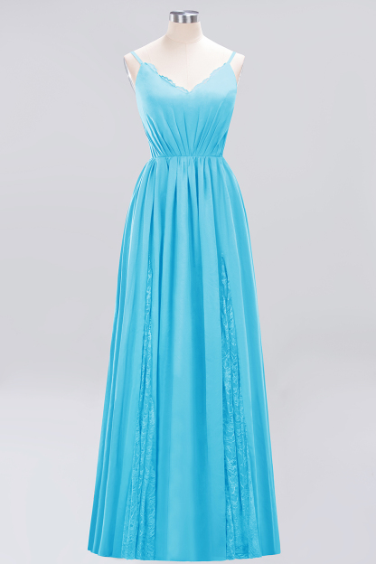 A-Line Chiffon V-Neck Spaghetti Straps Long Bridesmaid Dress