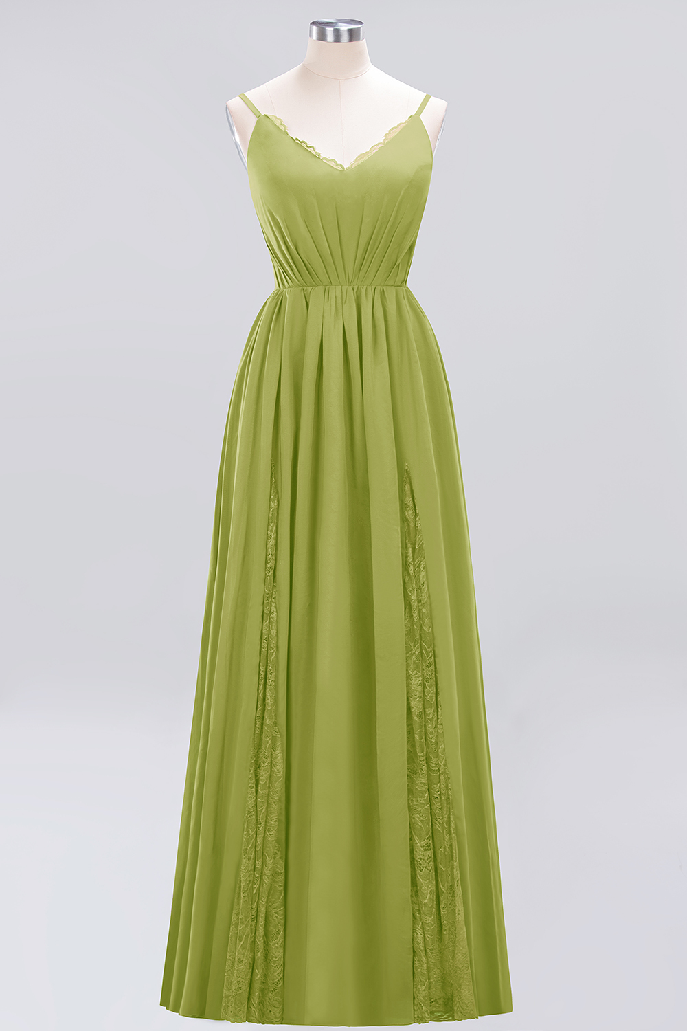 A-Line Chiffon V-Neck Spaghetti Straps Long Bridesmaid Dress