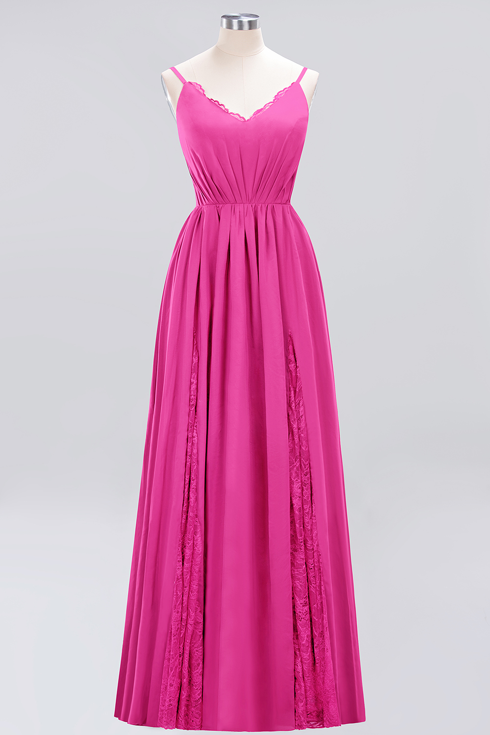 A-Line Chiffon V-Neck Spaghetti Straps Long Bridesmaid Dress