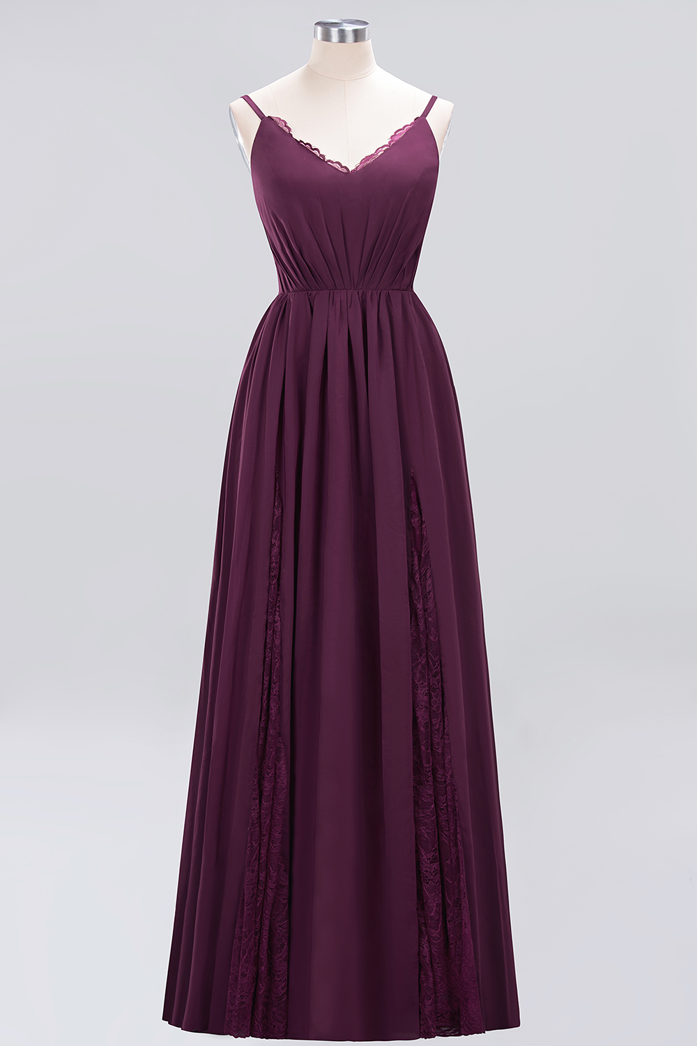 A-Line Chiffon V-Neck Spaghetti Straps Long Bridesmaid Dress