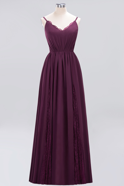 A-Line Chiffon V-Neck Spaghetti Straps Long Bridesmaid Dress