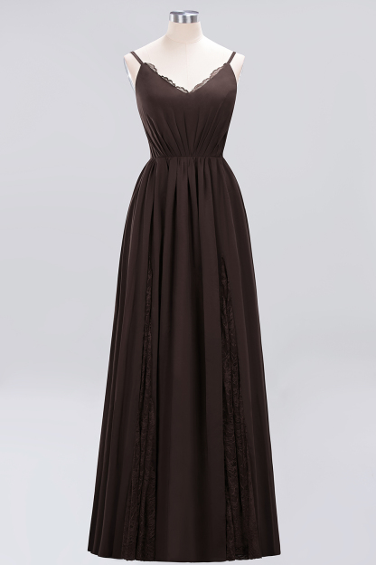 A-Line Chiffon V-Neck Spaghetti Straps Long Bridesmaid Dress
