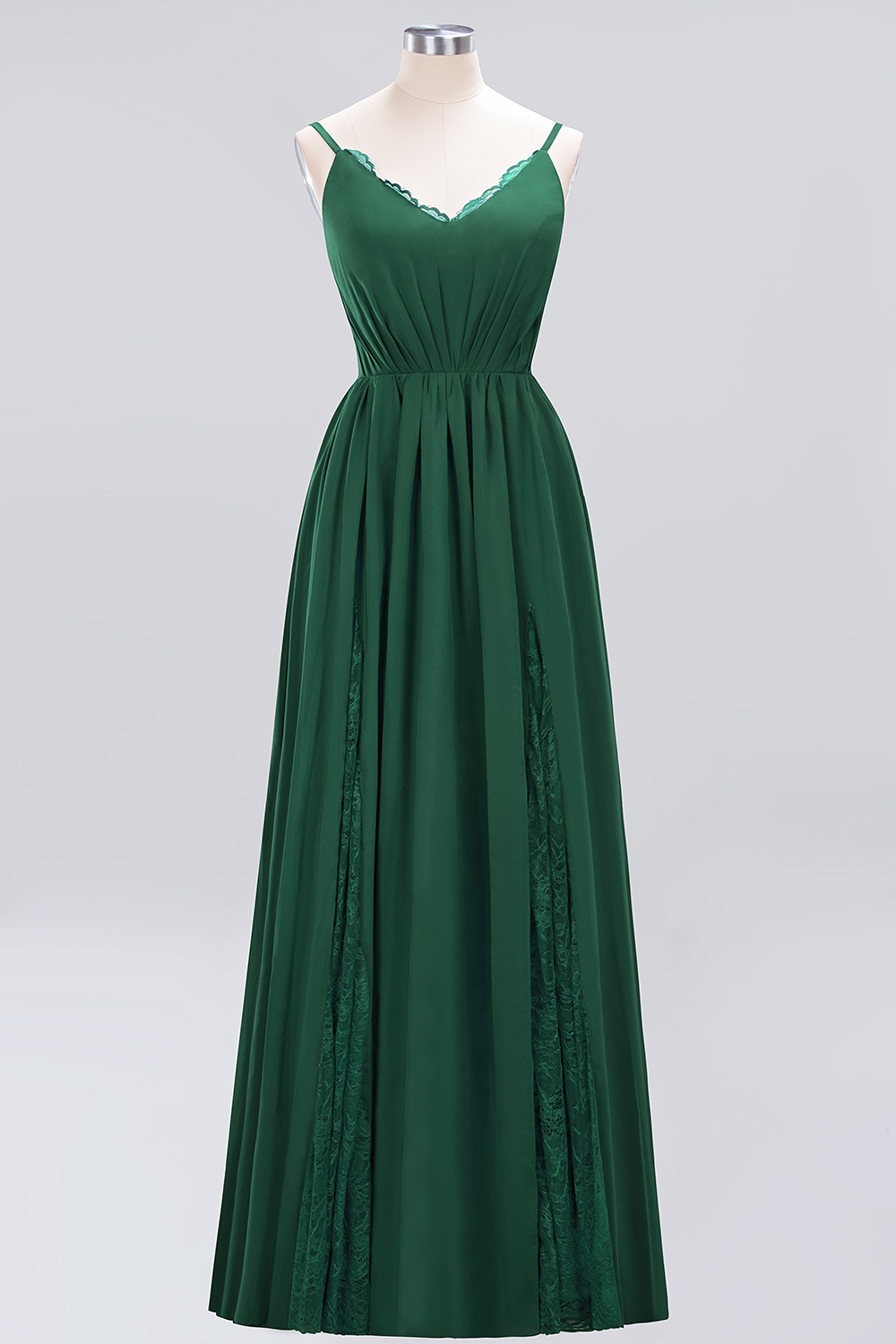 A-Line Chiffon V-Neck Spaghetti Straps Long Bridesmaid Dress